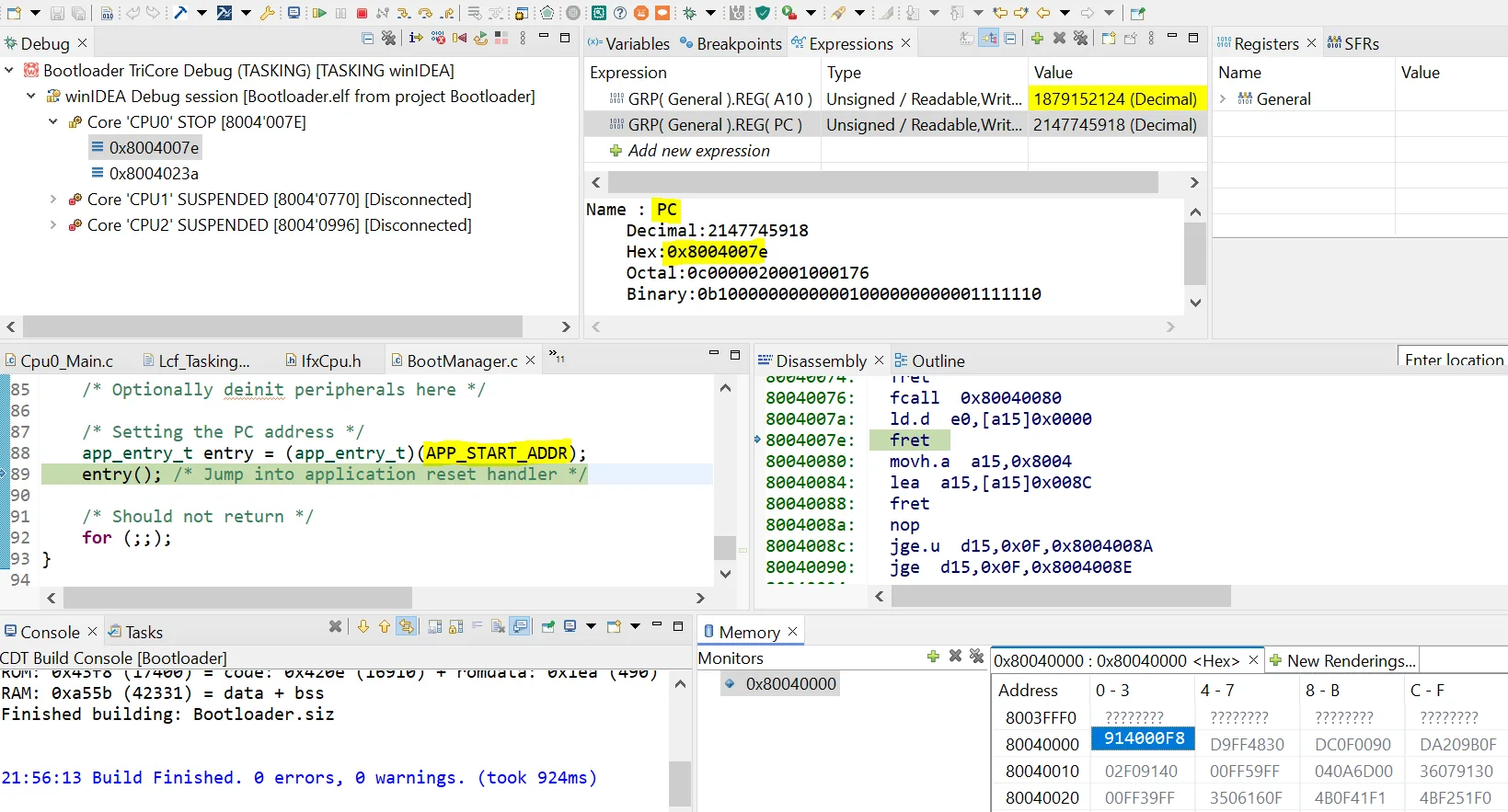 debugging-aurix-jump bootloader engineer