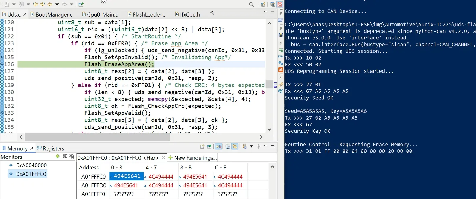 Automotive bootloader - UDS reprogramming Demo on Aurix Tricore