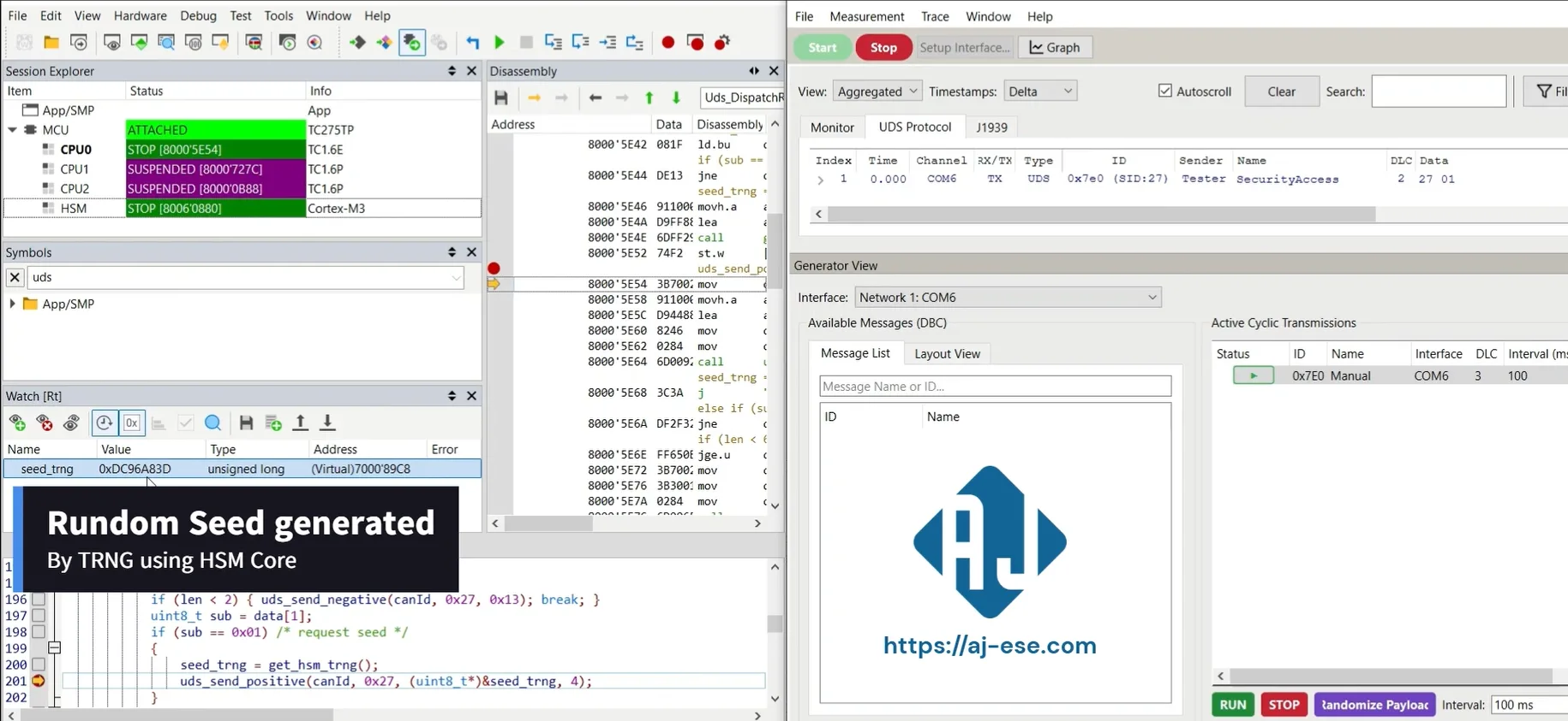 UDS Security Access Seed using TRNG and Aurix HSM